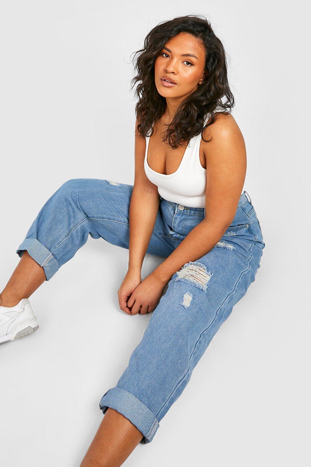 Plus size best sale distressed ripped jeans